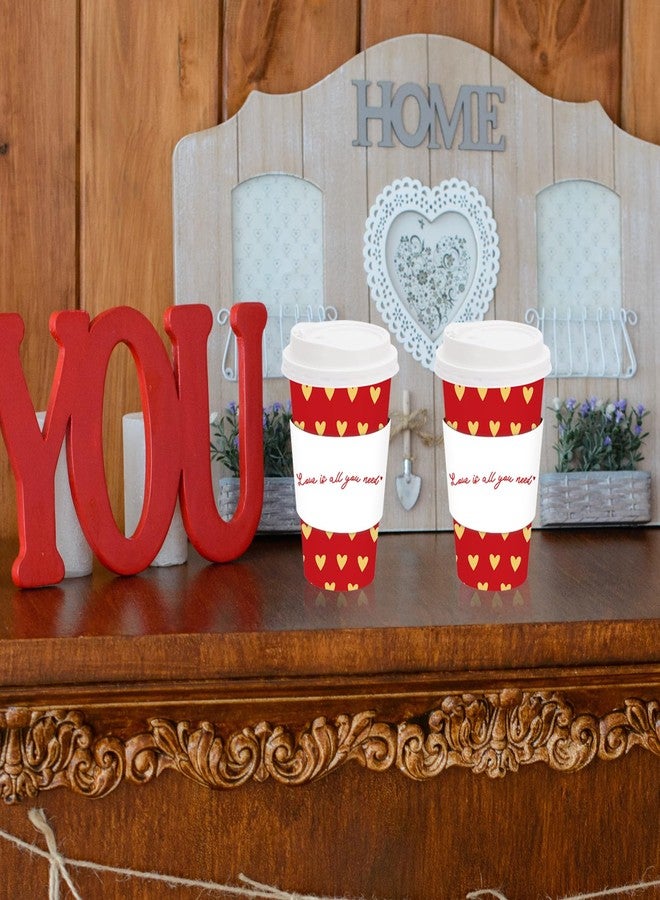 JarThenaAMCS مجموعة JarThenaAMCS المكونة من 48 كوب قهوة ورقية للاستخدام مرة واحدة، مع أغطية وأكمام، باللونين الأحمر والذهبي، مزينة بقلوب، مثالية لعيد الحب وحفلات الزفاف. - Image 5